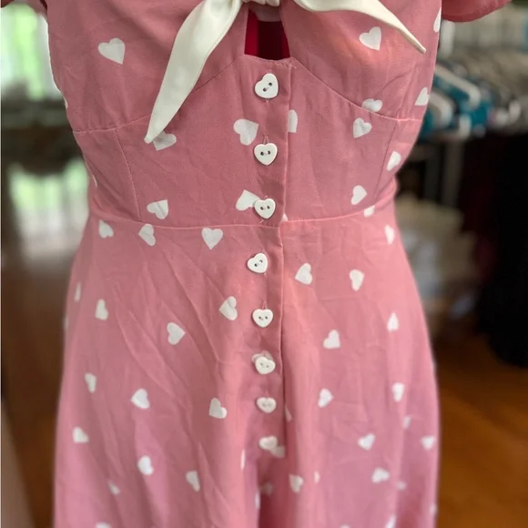 💕Unique vintage Pink Heart Print summer swing Dress m - Picture 3 of 9